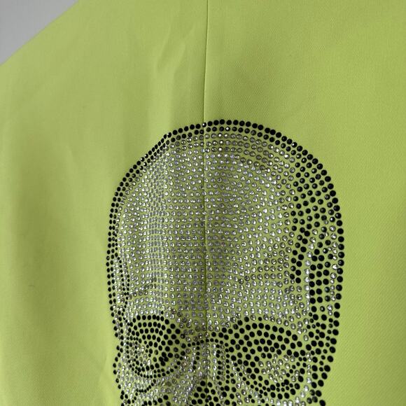 Seven Lab Single-Breasted Rhinestone Skull Notch Lapel Blazer Neon Green XL - Picture 7 of 10